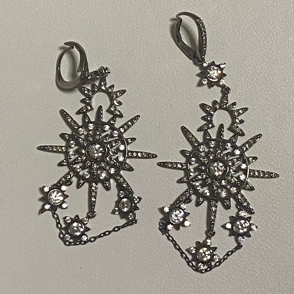 Nadri Silver Sunburst Drop Earrings